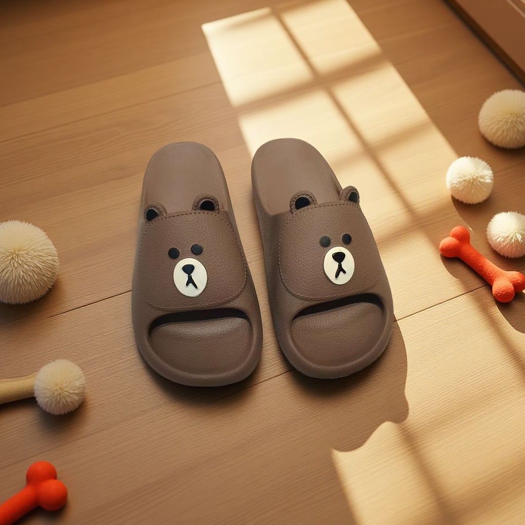 Summer home women's breathable, comfortable and anti-slip soft-soled slippers in coffee-colored bear style details Picture