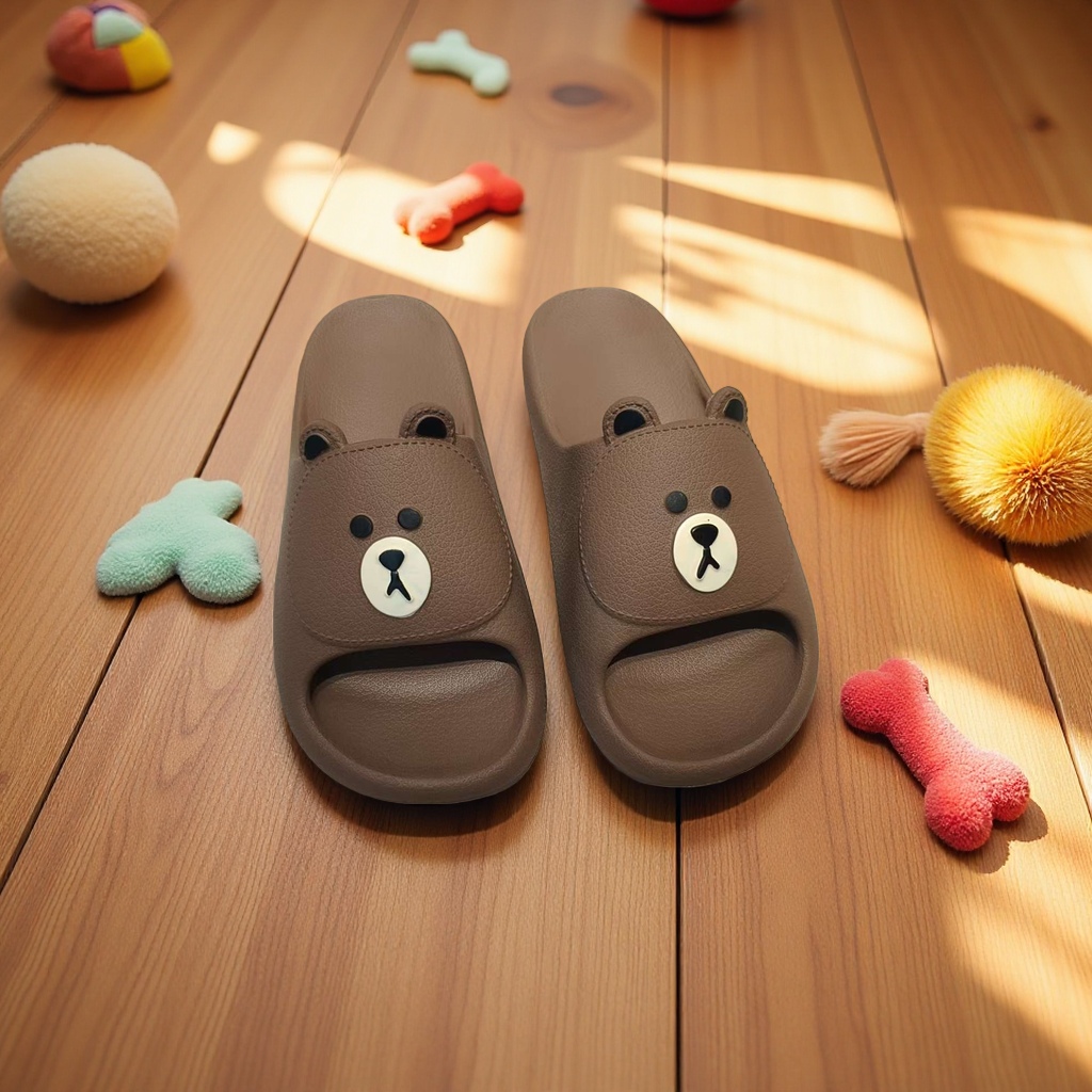 Summer home women's breathable, comfortable and anti-slip soft-soled slippers in coffee-colored bear style Specification image