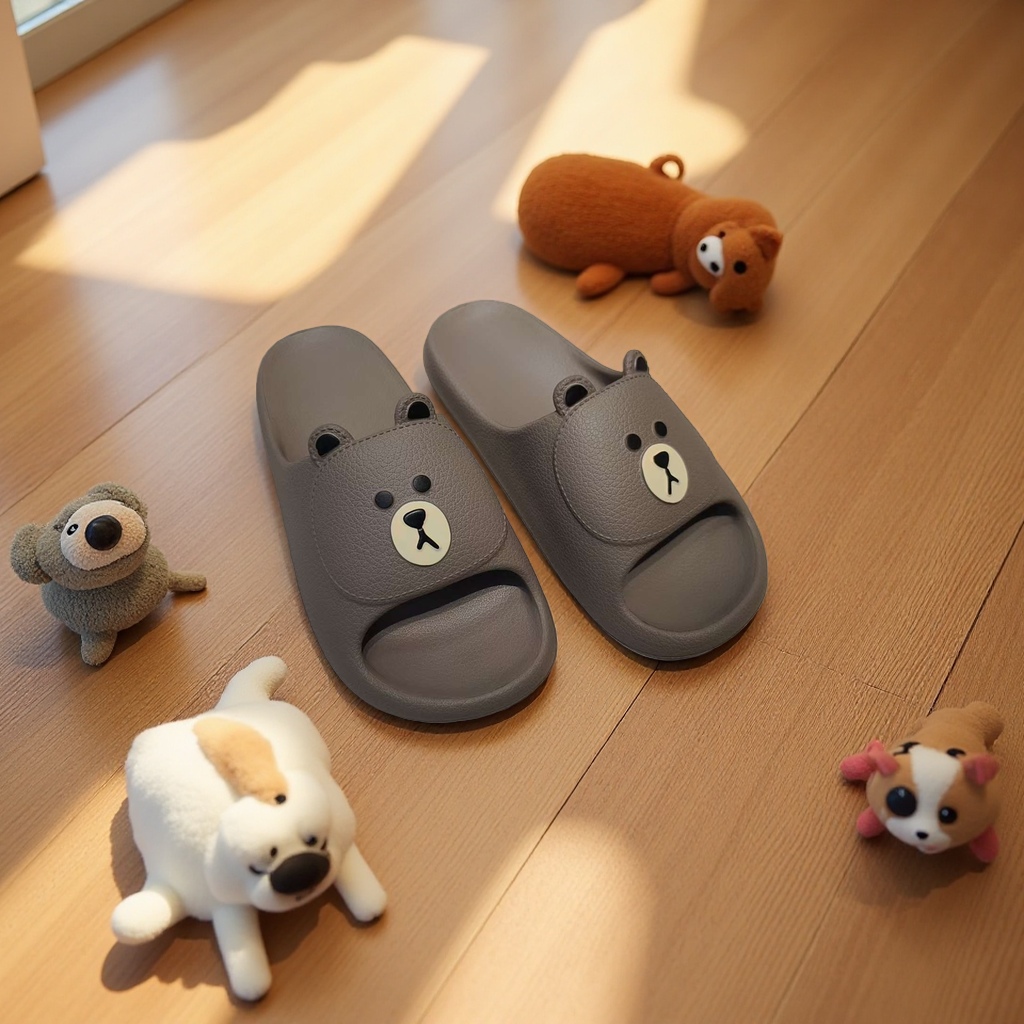 Summer home women's breathable, comfortable and anti-slip soft-soled slippers in brown bear style details Picture