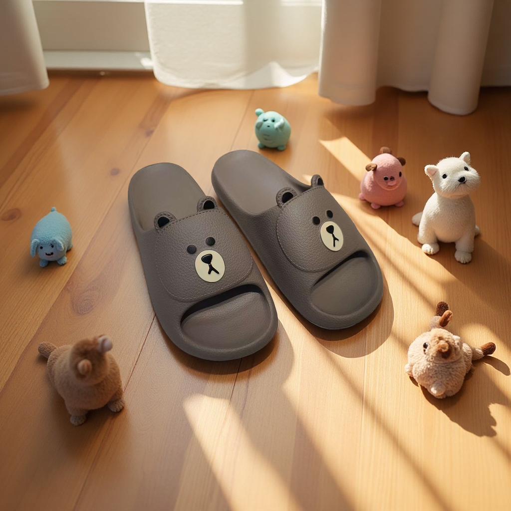 Summer home women's breathable, comfortable and anti-slip soft-soled slippers in brown bear style Application Scenario