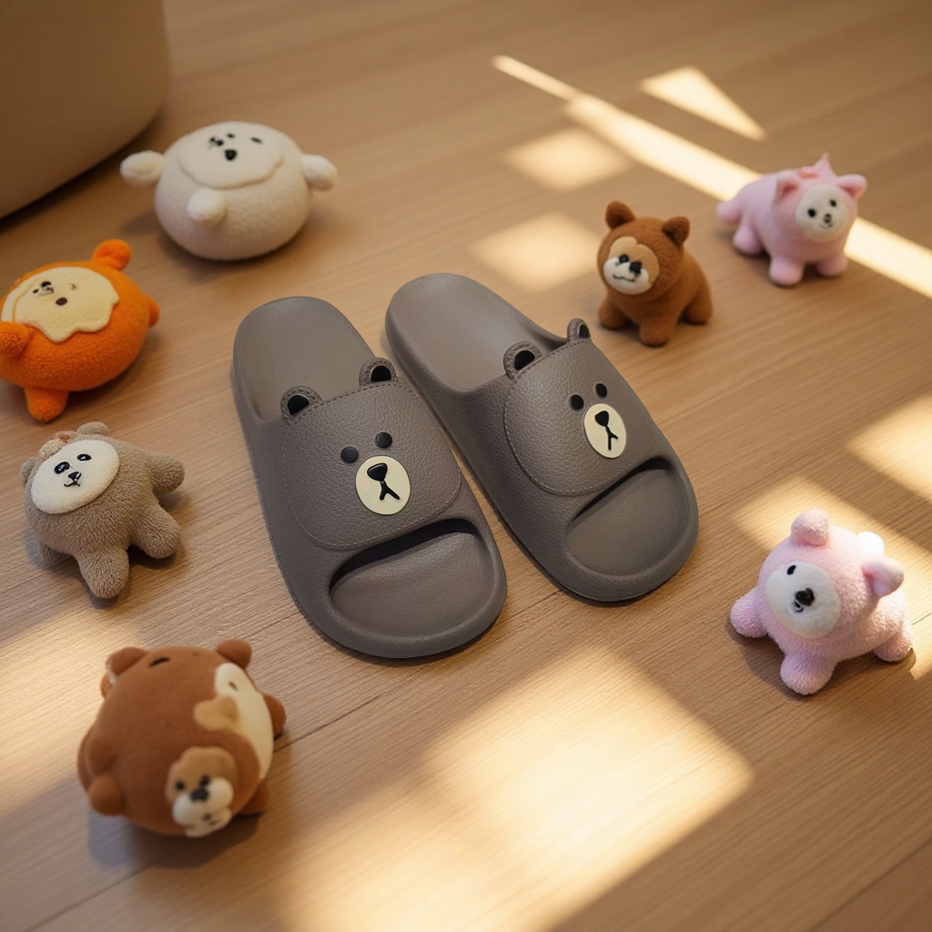 Summer home women's breathable, comfortable and anti-slip soft-soled slippers in brown bear style Specification image