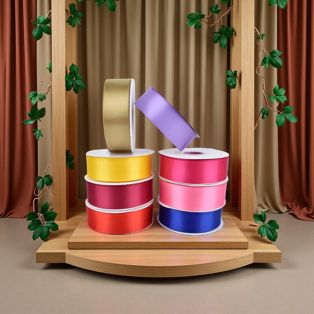 2.5cm double-sided encrypted solid color silk ribbon colored polyester satin ribbon cake bouquet gift packaging Handmade diy factory wholesale Specification image