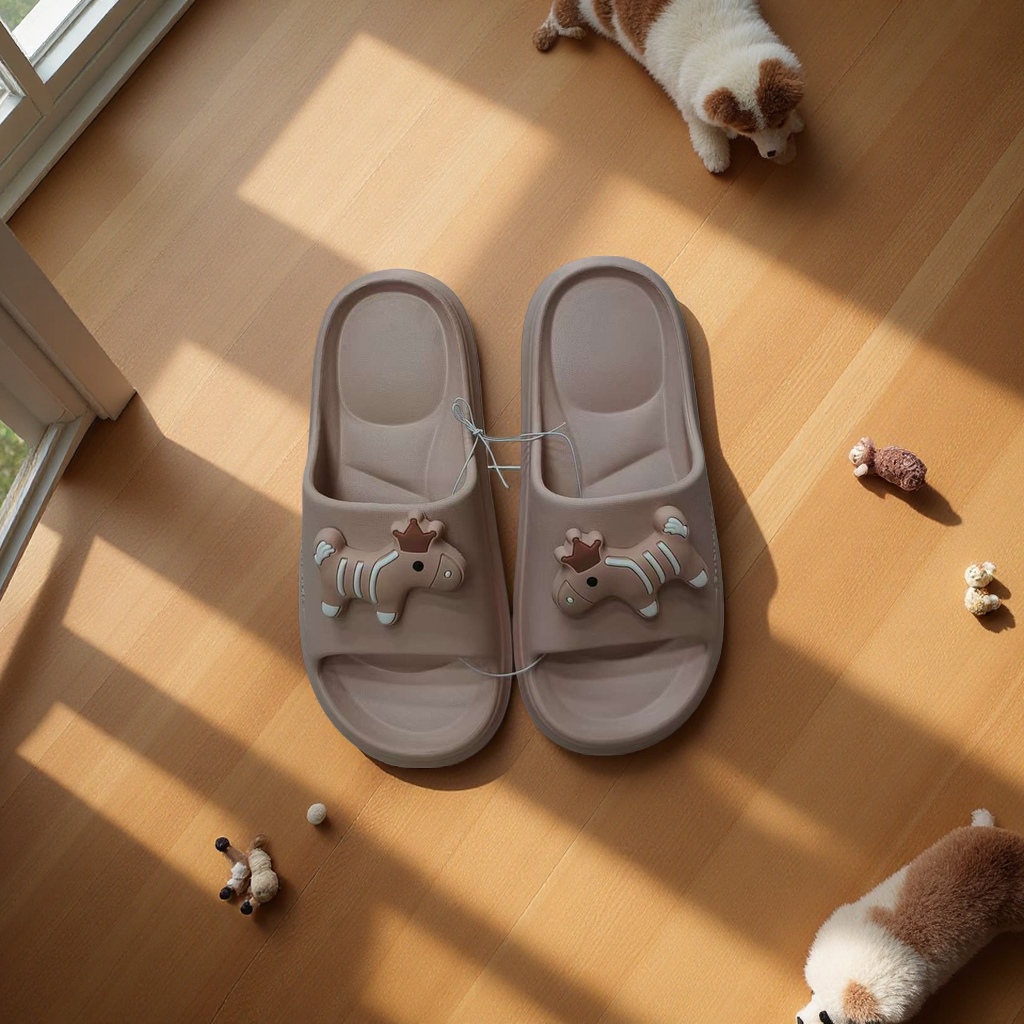 Summer home women's breathable, comfortable and anti-slip soft-soled slippers in pink pony style Specification image