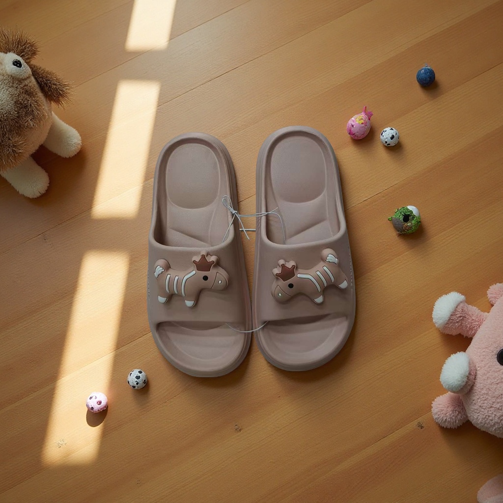 Summer home women's breathable, comfortable and anti-slip soft-soled slippers in pink pony style details Picture