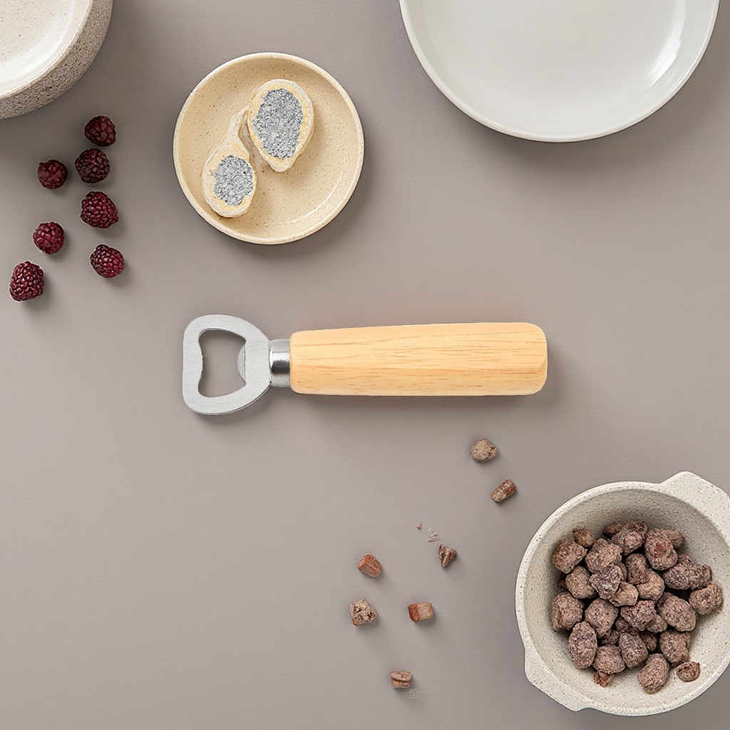 Wooden handle bottle opener, thickened stainless steel, durable, anti-slip grip, wine bottle opener, wooden product Application Scenario