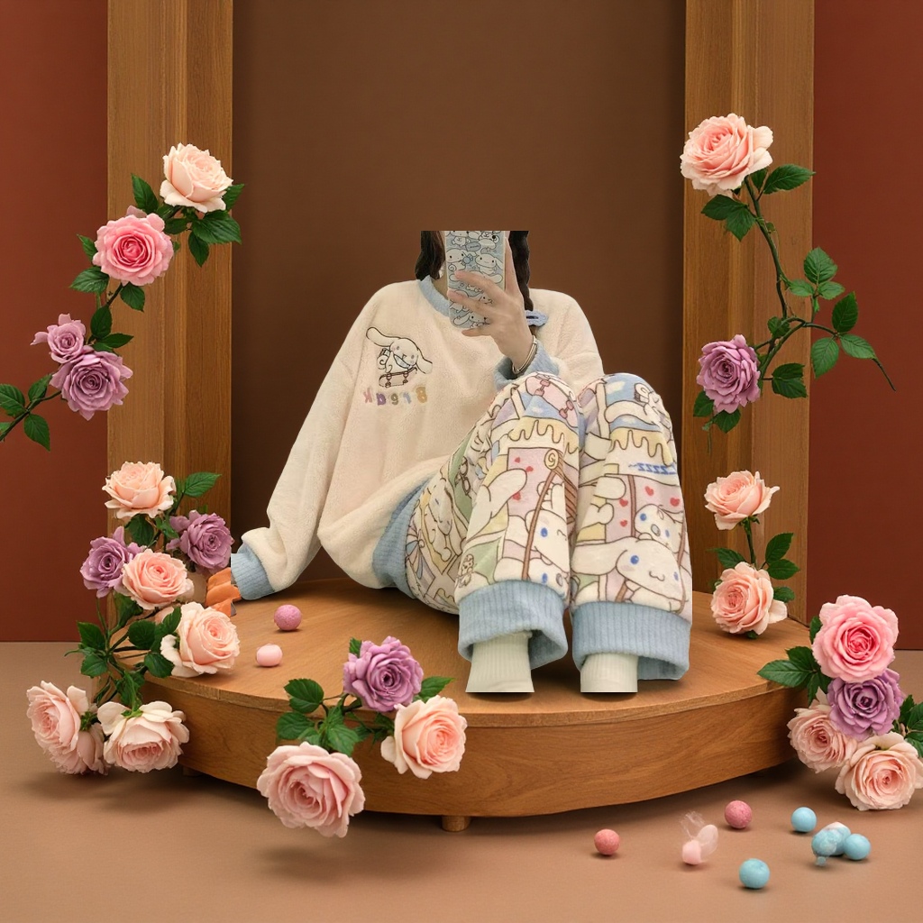 珊瑚绒加厚保暖睡衣居家家居服冬季新款慵懒风