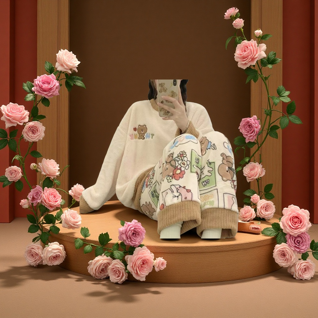 珊瑚绒加厚保暖睡衣居家家居服冬季新款慵懒风产品图