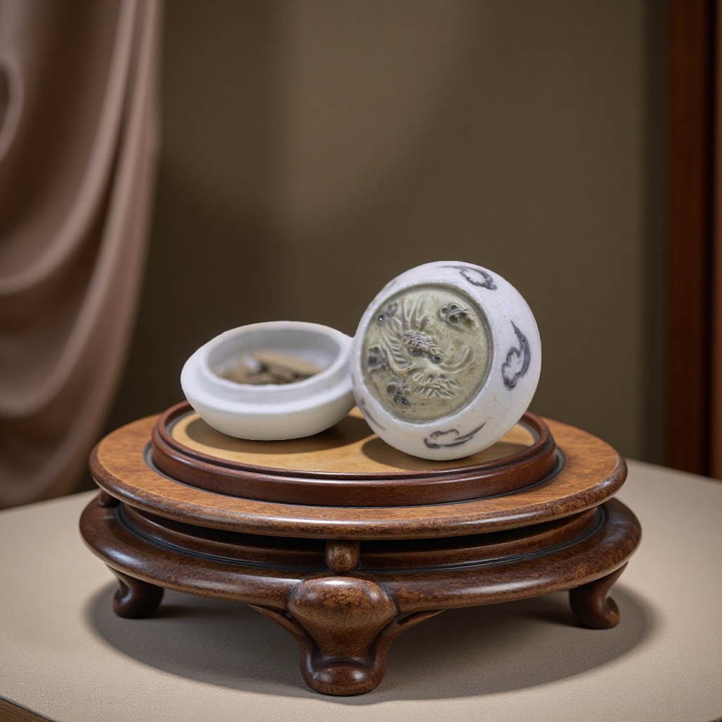 Handcrafted ceramic dragon-carved incense box details Picture