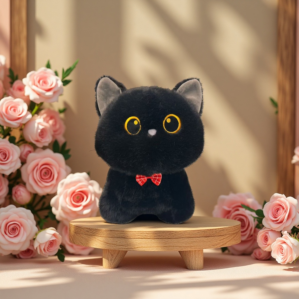小黑猫毛绒玩具可爱软萌儿童玩偶抱枕 plush