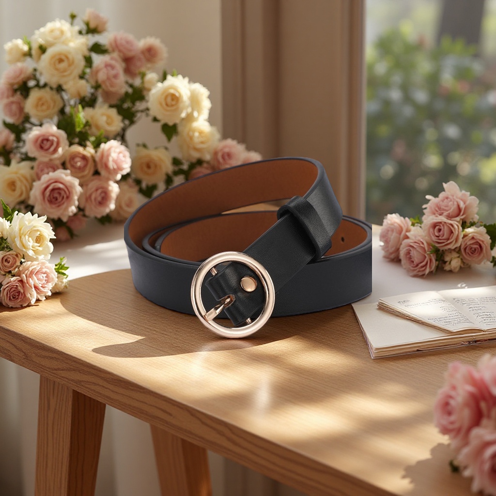Fashionable leather belt for men, simple and versatile casual style, available in 90cm or 100cm Specification image
