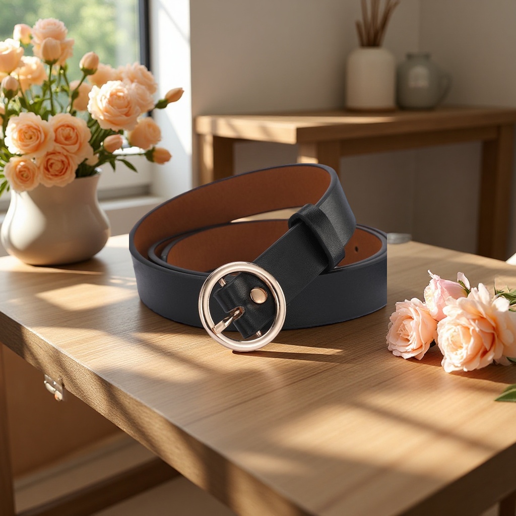 Fashionable leather belt for men, simple and versatile casual style, available in 90cm or 100cm details Picture