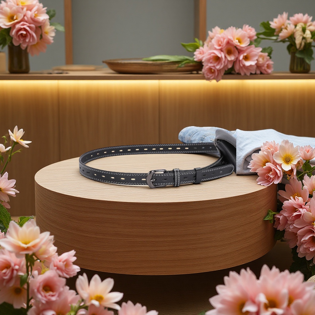 Fashionable leather belt for men, simple and casual style, 3cm wide, 100cm long, black classic style Application Scenario