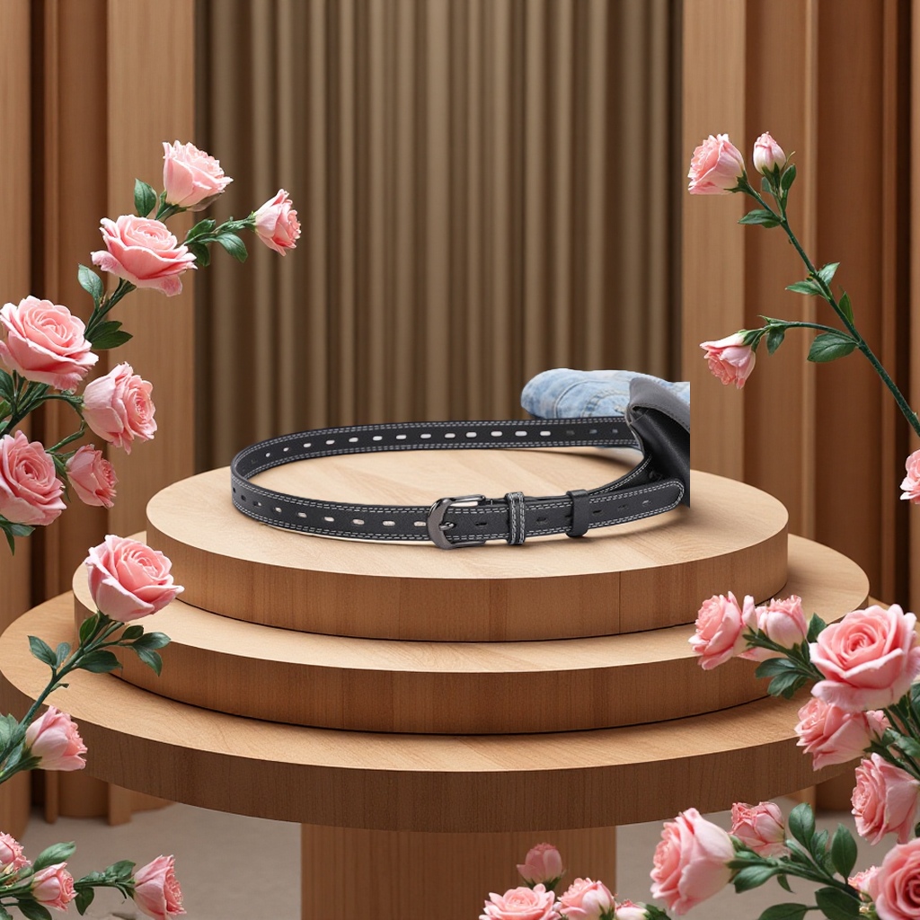 Fashionable leather belt for men, simple and casual style, 3cm wide, 100cm long, black classic style