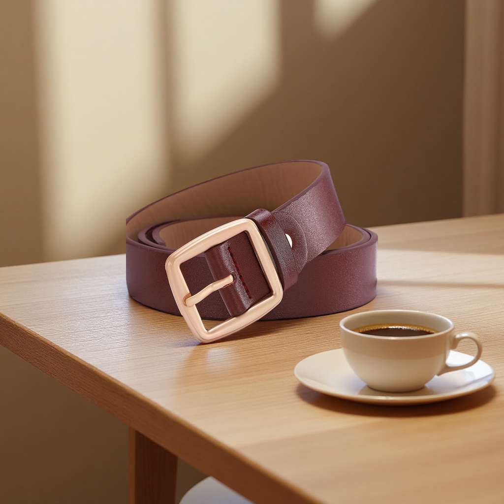 Fashionable leather belt for casual and simple men, 100cm high-quality cowhide widened design details Picture
