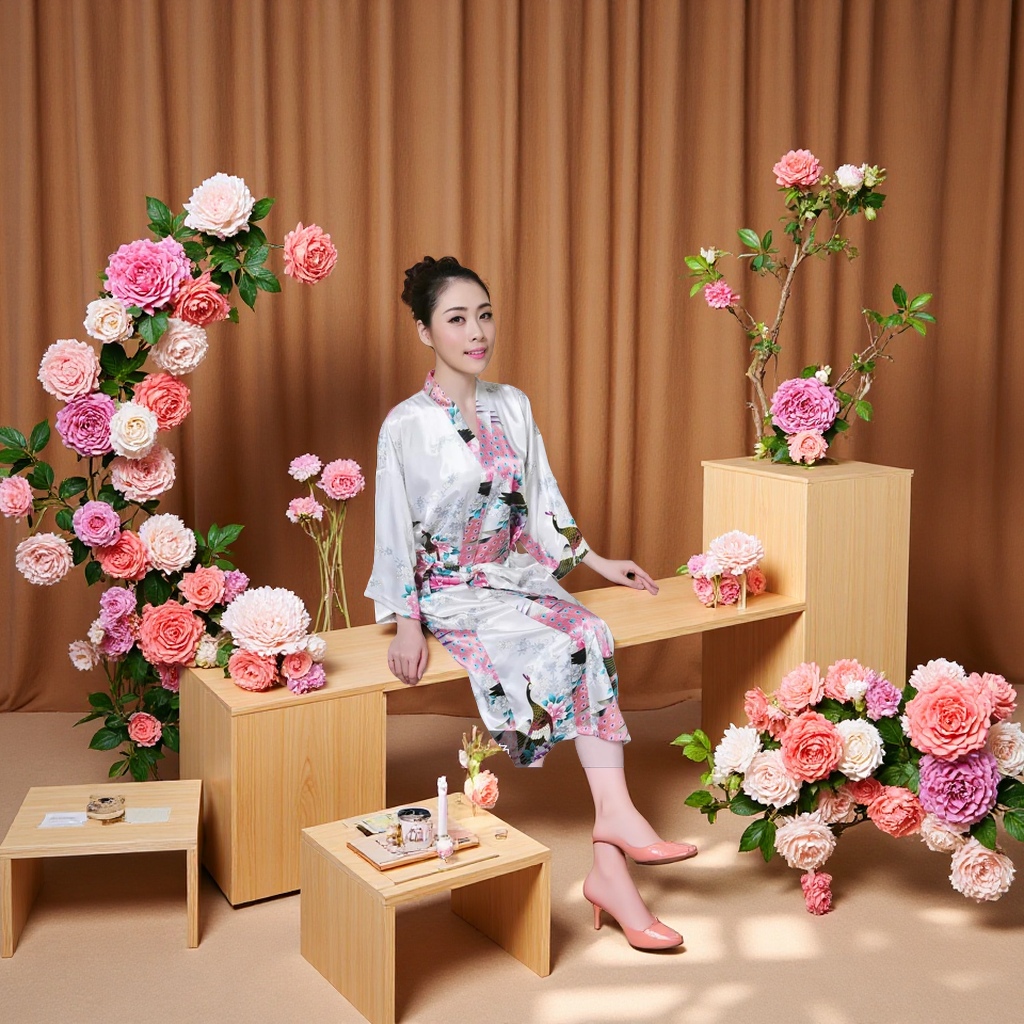 和服睡衣 日式家居服 甜美印花宽松居家服