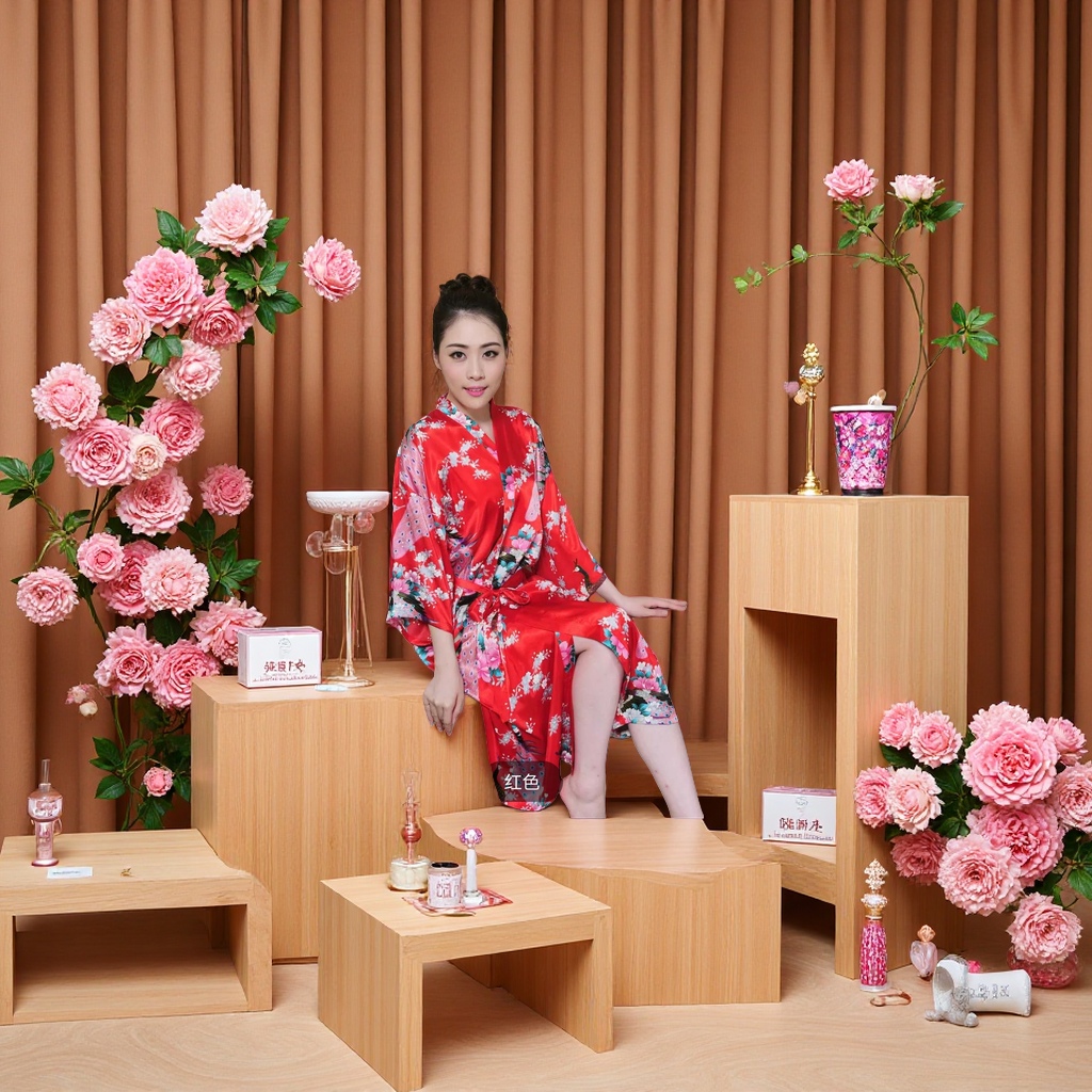 和服睡衣 日式家居服 甜美印花宽松居家服白底实物图