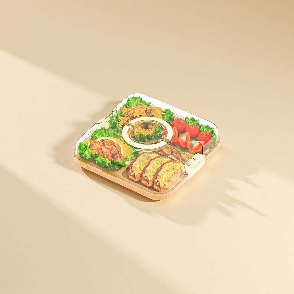 Bamboo compartments plate, home fruit and snack platter, living room with transparent storage box, dried fruit plate details Picture