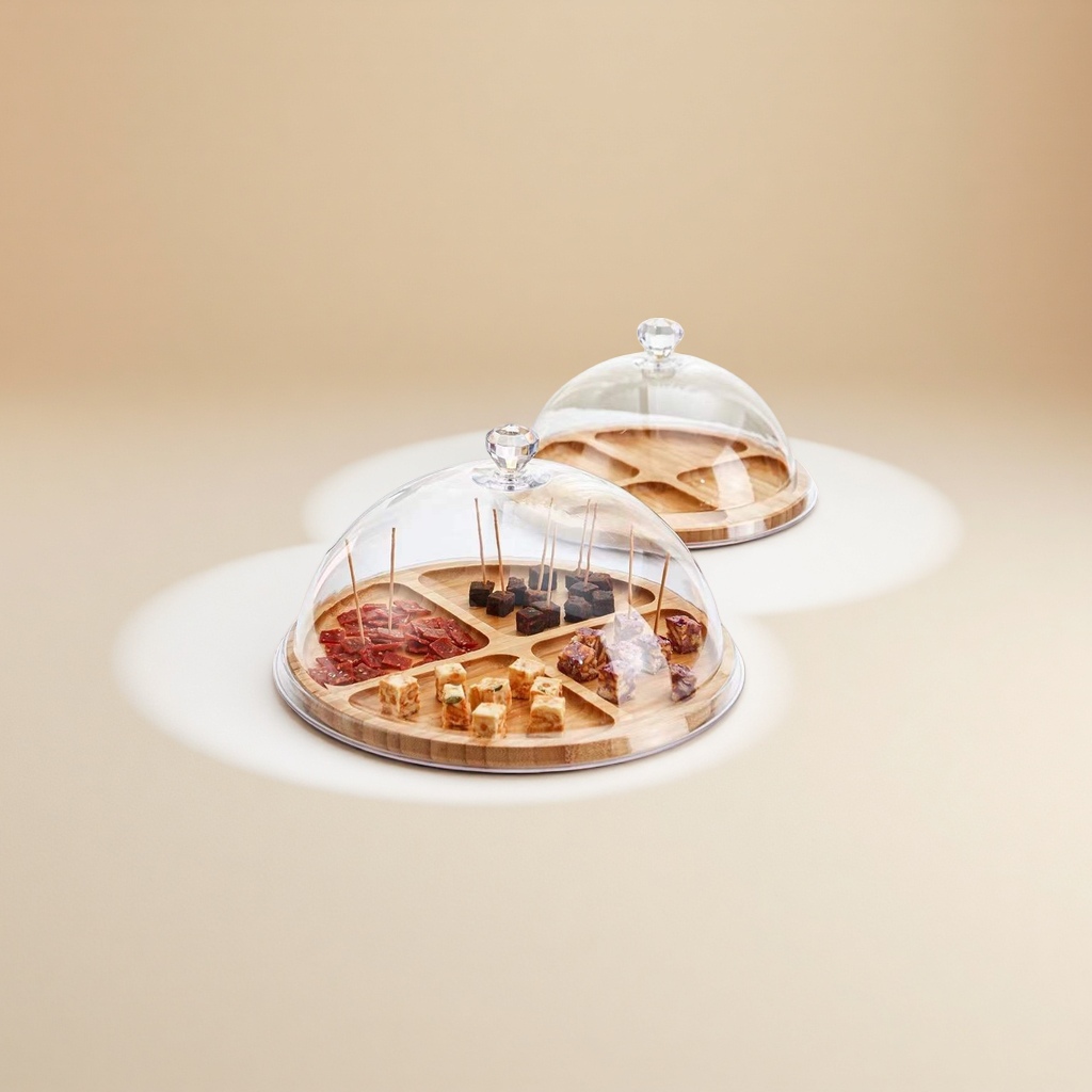 Wooden circular solid wood snack and dried fruit storage tray, compartment-divided food tasting tray, suitable for living room, bedroom and supermarket details Picture