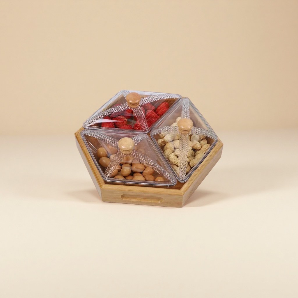 Solid wood covered dried fruit platter set, New Year's goods, snacks, nuts, bamboo and wood platter, KTV and bar snacks, fruit compartments details Picture