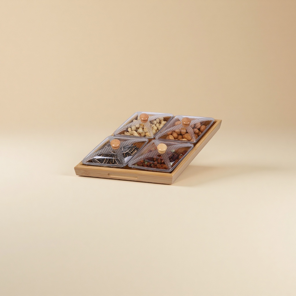 Solid wood covered dried fruit platter set, New Year's goods, snacks, nuts, bamboo and wood platter, KTV and bar snacks, fruit compartments Specification image