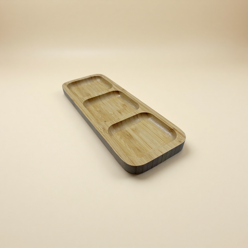 Customized bamboo and wood trays, creative tea and snack plates, separated design, wooden pastry plates, and simple wooden supports Specification image