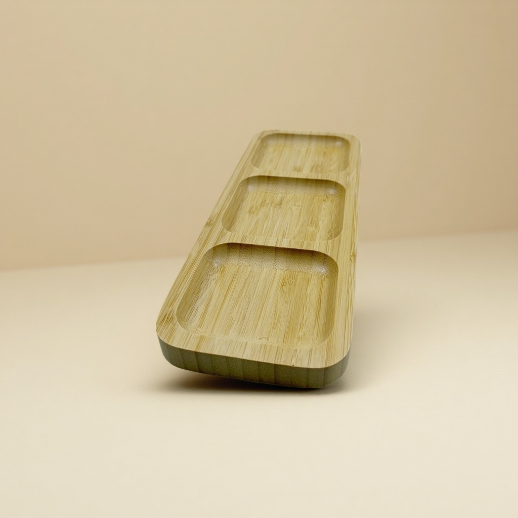 Customized bamboo and wood trays, creative tea and snack plates, separated design, wooden pastry plates, and simple wooden supports details Picture