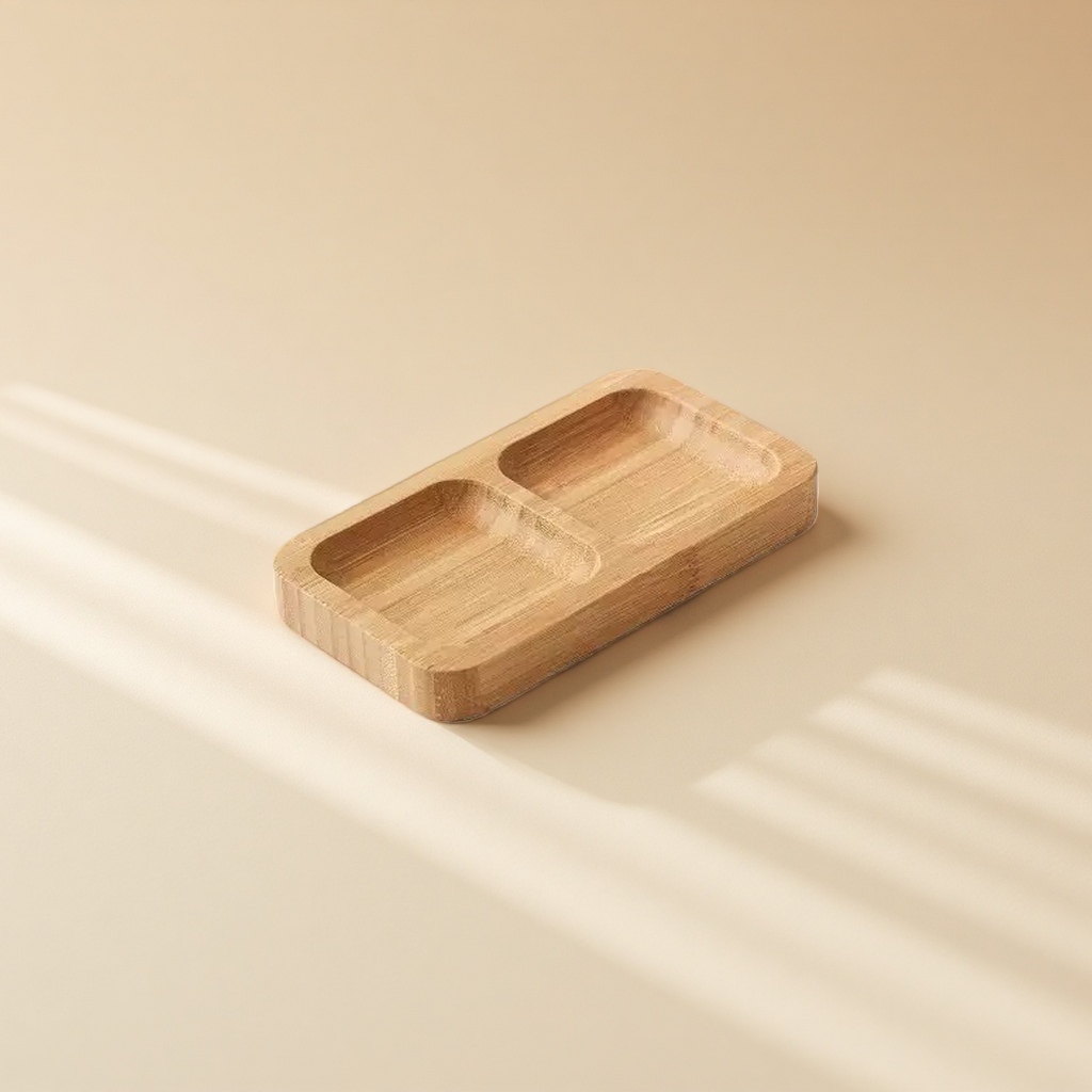 Bamboo square coaster tray with compartments, two-compartment tea and snack plate, dried fruit plate, candy snack plate and small food plate