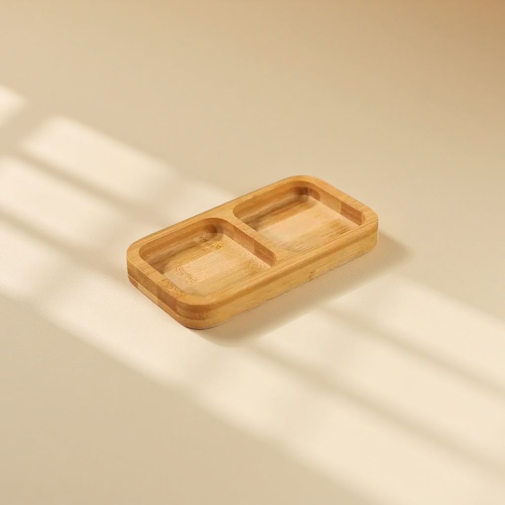 Bamboo square coaster tray with compartments, two-compartment tea and snack plate, dried fruit plate, candy snack plate and small food plate details Picture