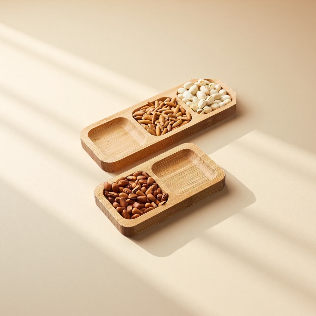 Bamboo square coaster tray with compartments, two-compartment tea and snack plate, dried fruit plate, candy snack plate and small food plate Specification image