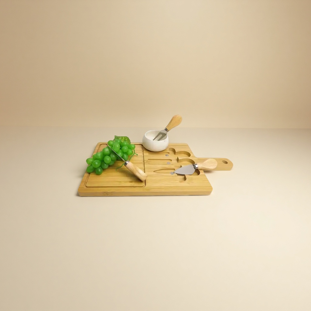 Cross-border bestseller bamboo cheese knife cutting board set, handle-type cheese board catering supplies details Picture