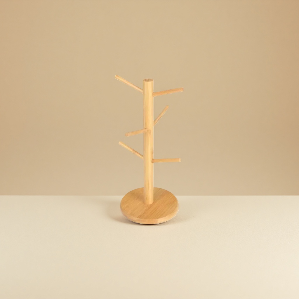 Bamboo and wood tree-shaped mug holder, living room and kitchen cup storage rack, wooden desktop coffee cup storage rack Specification image