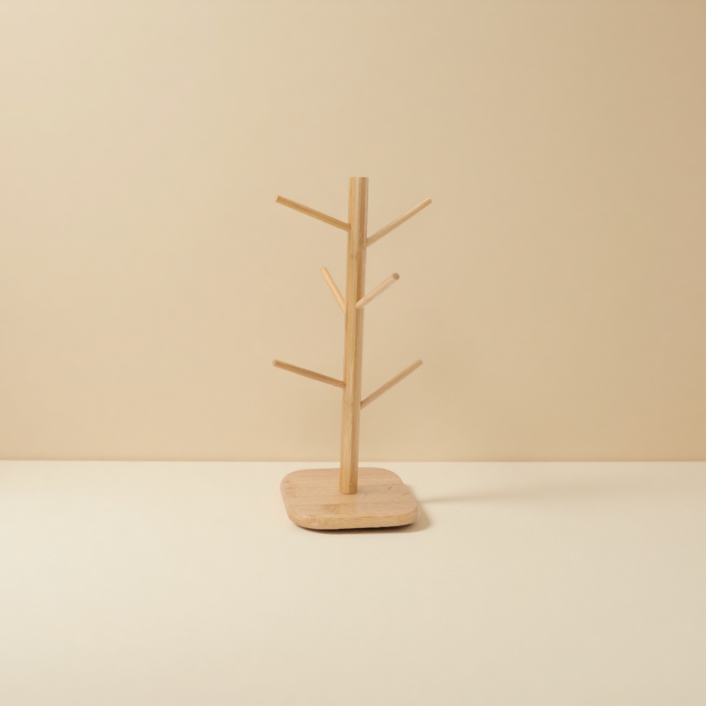 Bamboo and wood tree-shaped mug holder, living room and kitchen cup storage rack, wooden desktop coffee cup storage rack Application Scenario