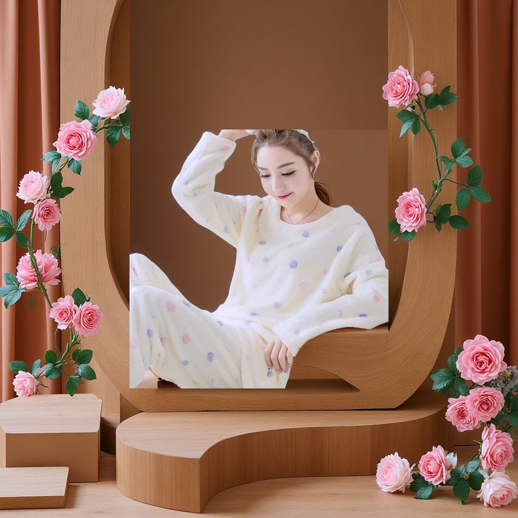 甜美睡衣女士秋冬季珊瑚绒加厚加绒款法兰绒套装保暖家居服可外穿细节图