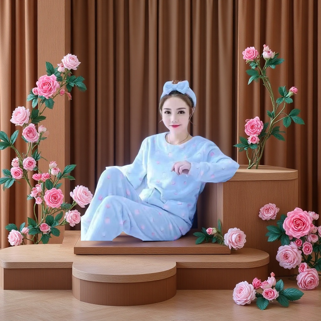 甜美睡衣女士秋冬季珊瑚绒加厚加绒款法兰绒套装保暖家居服可外穿产品图