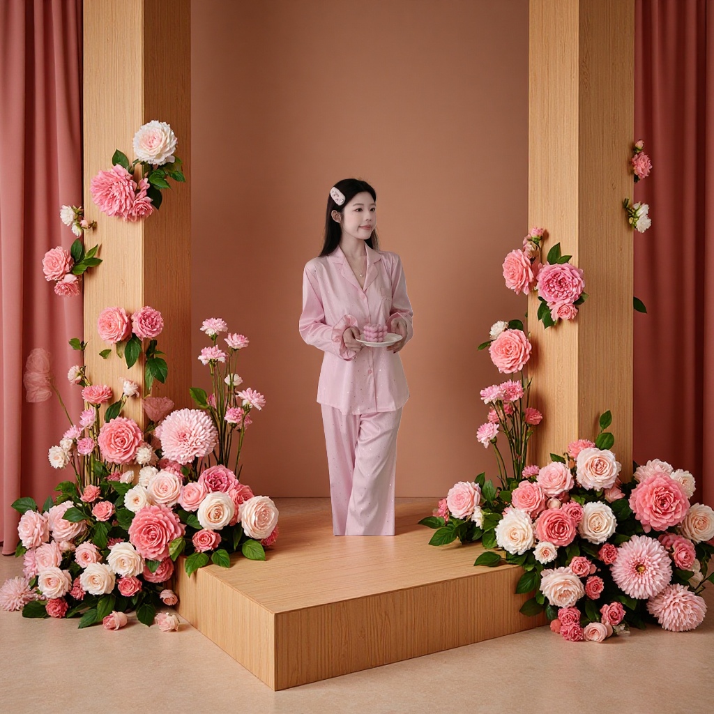 新款褶皱云朵棉睡衣女生春夏季印花翻领纯色家居服套装