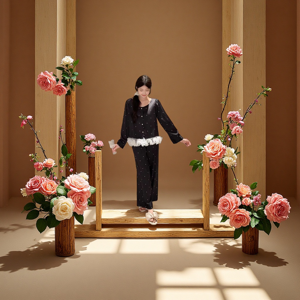 春夏女士凉感睡衣莱赛尔蕾丝高级感长袖可外穿家居服套装