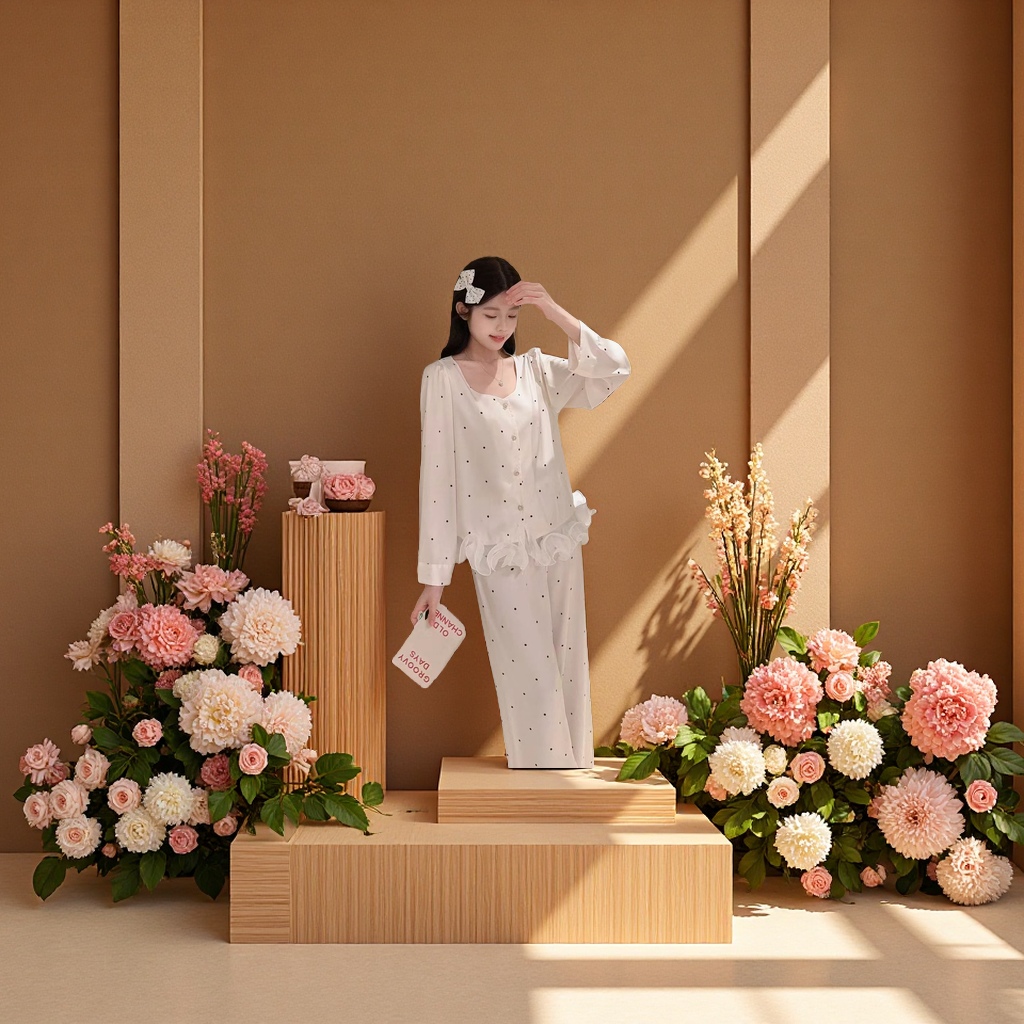 春夏女士凉感睡衣莱赛尔蕾丝高级感长袖可外穿家居服套装白底实物图
