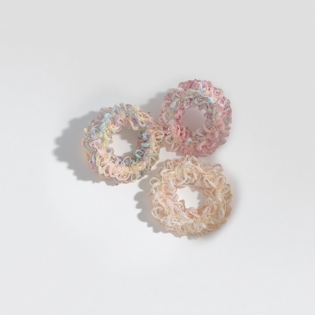 Cream-colored spring and summer super fairy flower-trimmed towel ring, sweet large intestine ring, ponytail leather band hair accessory Specification image