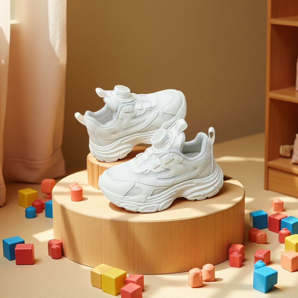 Renben children's white sneakers and sports shoes are breathable, comfortable and anti-slip