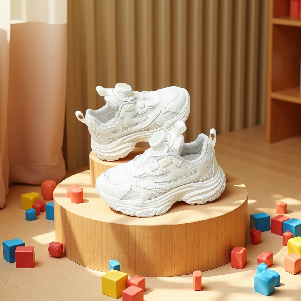 Renben children's white sneakers and sports shoes are breathable, comfortable and anti-slip details Picture