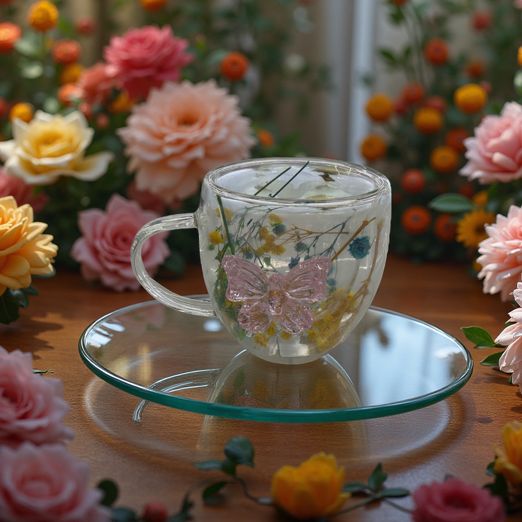 Double-layer flower glass cup with lid, 180ml heat-insulating and anti-scald water cup, home and office cup Application Scenario