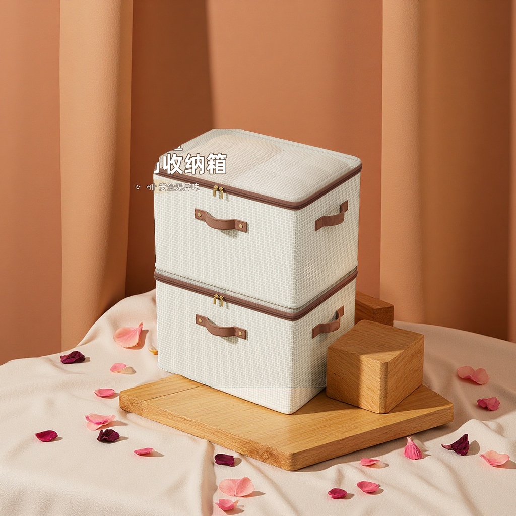 Zipper mesh fabric storage box, household seasonal storage box, clothes with lid, moisture-proof and foldable storage box full figure