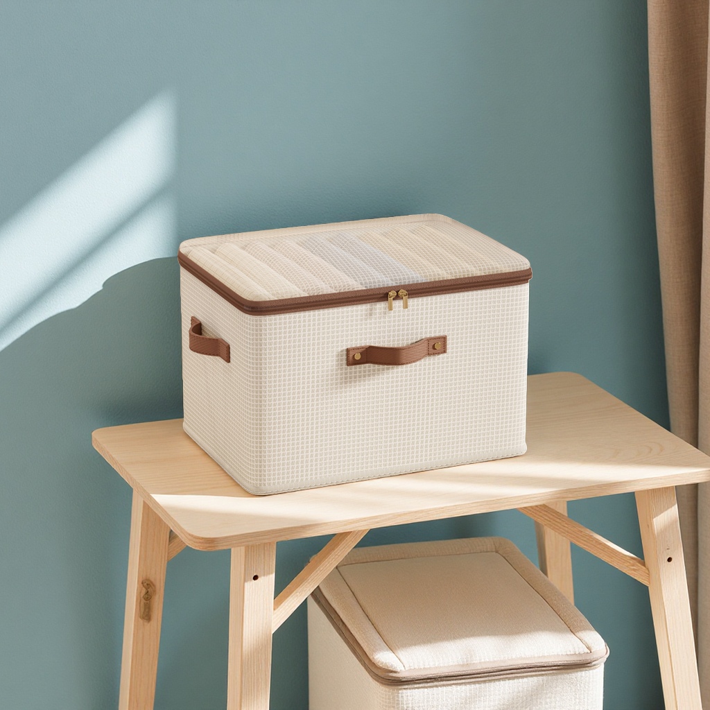 Zipper mesh fabric storage box, household seasonal storage box, clothes with lid, moisture-proof and foldable storage box Item Picture
