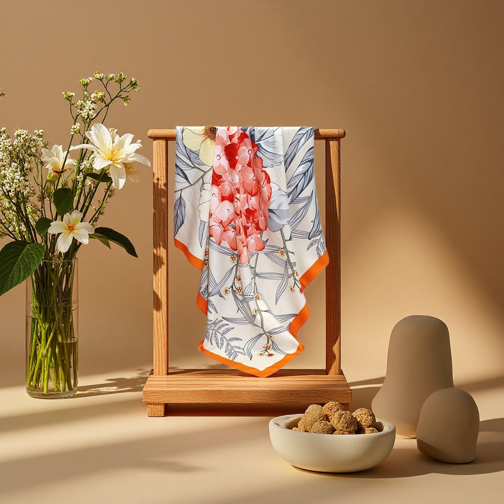 A silk scarf is a fashionable printed, lightweight, breathable and elegant lady's scarf Application Scenario