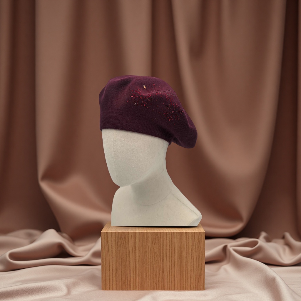 Cashmere water diamond double-layer beret cap for women, a versatile knitted woolen cap for autumn and winter, warm and breathable