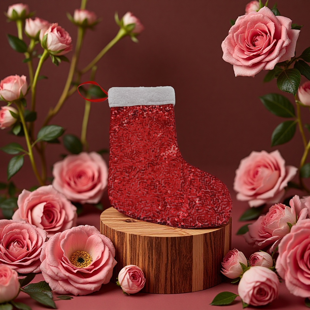 Dark red Christmas stockings, candy stockings, gift stockings, Christmas decorations Specification image