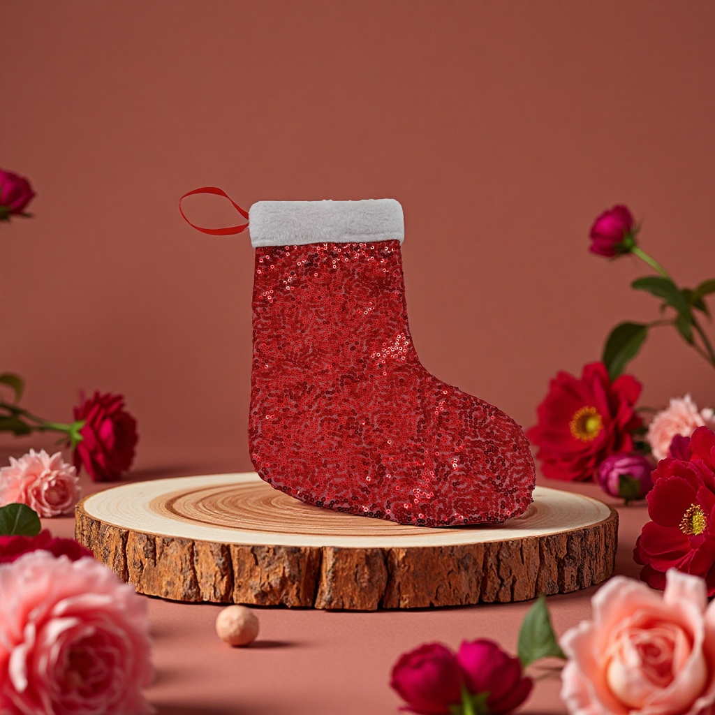 Dark red Christmas stockings, candy stockings, gift stockings, Christmas decorations details Picture