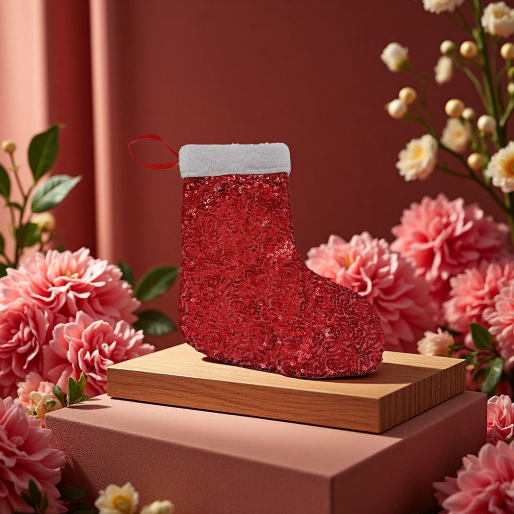 Dark red Christmas stockings, candy stockings, gift stockings, Christmas decorations Application Scenario