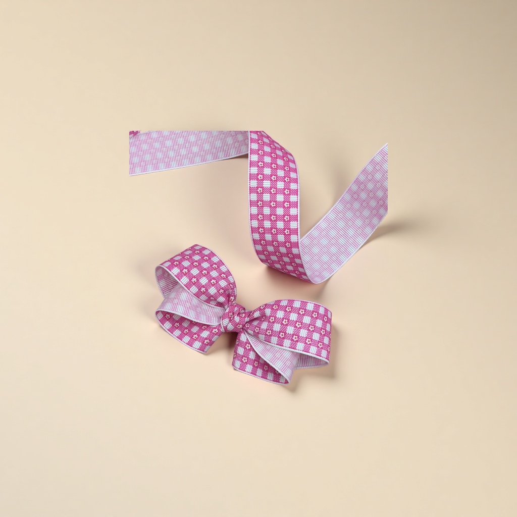Candy-colored floral checkered ribbed ribbon, country-style, fresh and light DIY headwear, hair accessory, bow, gift packaging, ribbon, webbing details Picture