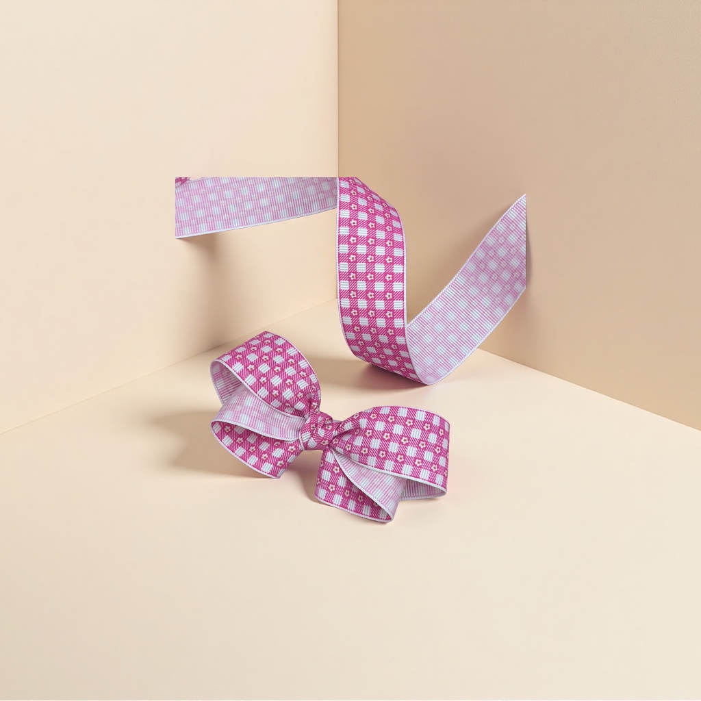 Candy-colored floral checkered ribbed ribbon, country-style, fresh and light DIY headwear, hair accessory, bow, gift packaging, ribbon, webbing Specification image